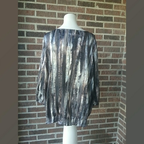Chicos Metalic Shimmer Stripe Brown and Gold Top - Picture 3 of 6